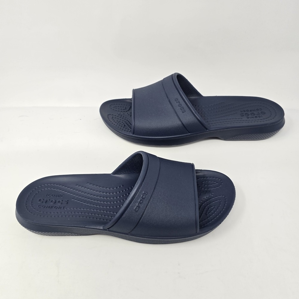 Crocs Classic Slide Navy Blue Kids Sandals Size J6 204981 Slip On Water Shoes